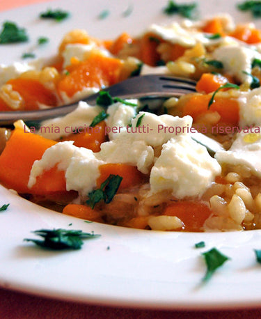 foto ricetta Riso alla zucca con ciuffi di mozzarella di bufala 