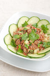 Entrante de riz rouge con menta, pepino, vinagreta de salsa de soja y chalota 