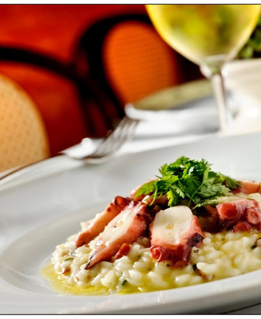 RISOTTO WITH BABY OCTOPUS, OLIVES, CAPERS AND BASIL 