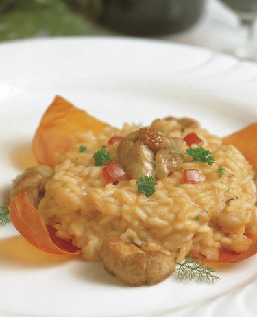 foto ricetta Riso Carnaroli ai fagiolini con animelle su petali di pomodoro 