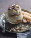 Tiramisú con crema inglesa y pudín de arroz 