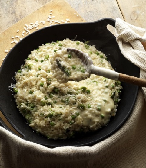 ASPARAGUS AND SPRING PEA RISOTTO “FONDUTA QUATTRO FORMAGGI”