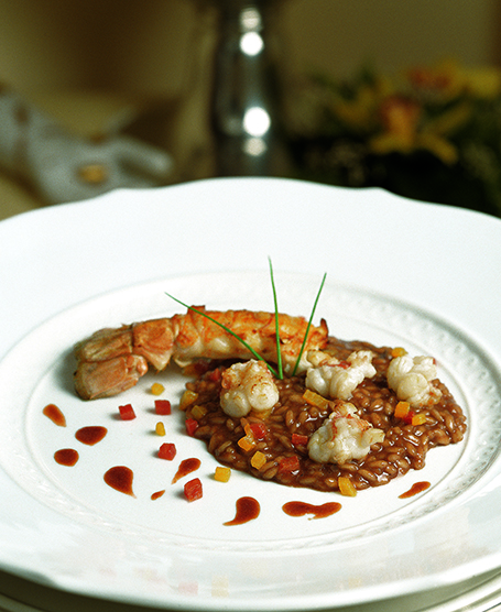 CREAMED AMARONE RISOTTO WITH DUBLIN BAY PRAWN AND SWEET PEPPER RAGOUT