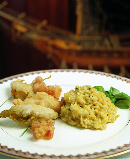 RISOTTO WITH SHELLFISH AND COURGETTE FLOWER FONDUE