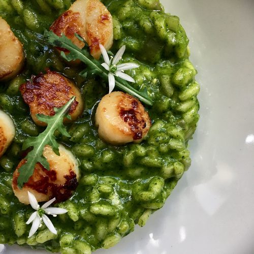 SCALLOP RISOTTO WITH ROCKET PUREE
