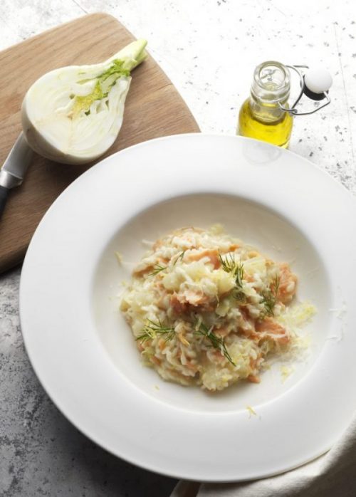 FENNEL RISOTTO WITH SMOKED SALMON, LEMONS & VODKA