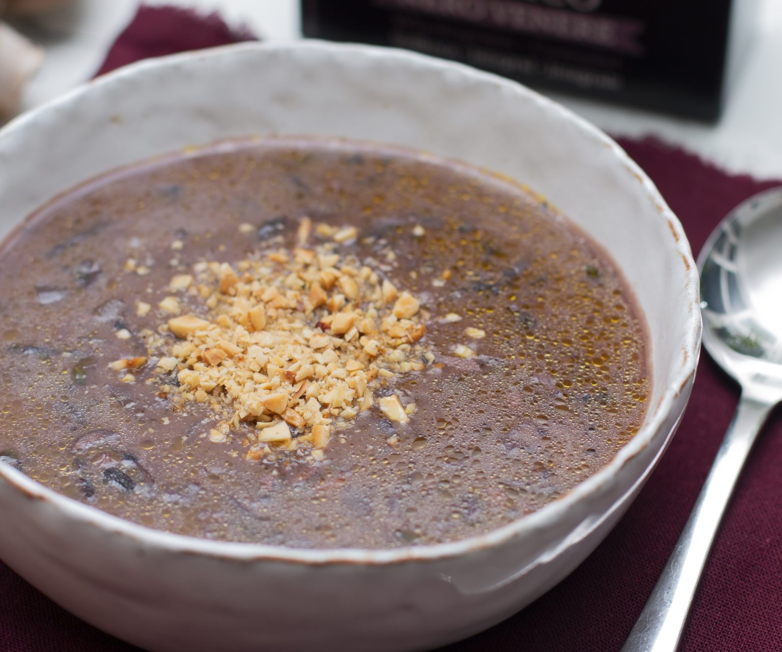 VEGAN WILD MUSHROOM, BLACK RICE & HAZELNUT BISQUE Riso Gallo UK